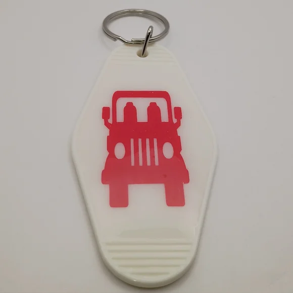 Retro Jeep Life Motel Keychain | Red & White Vintage Style Off-Road Bag Charm - Picture 2 of 3